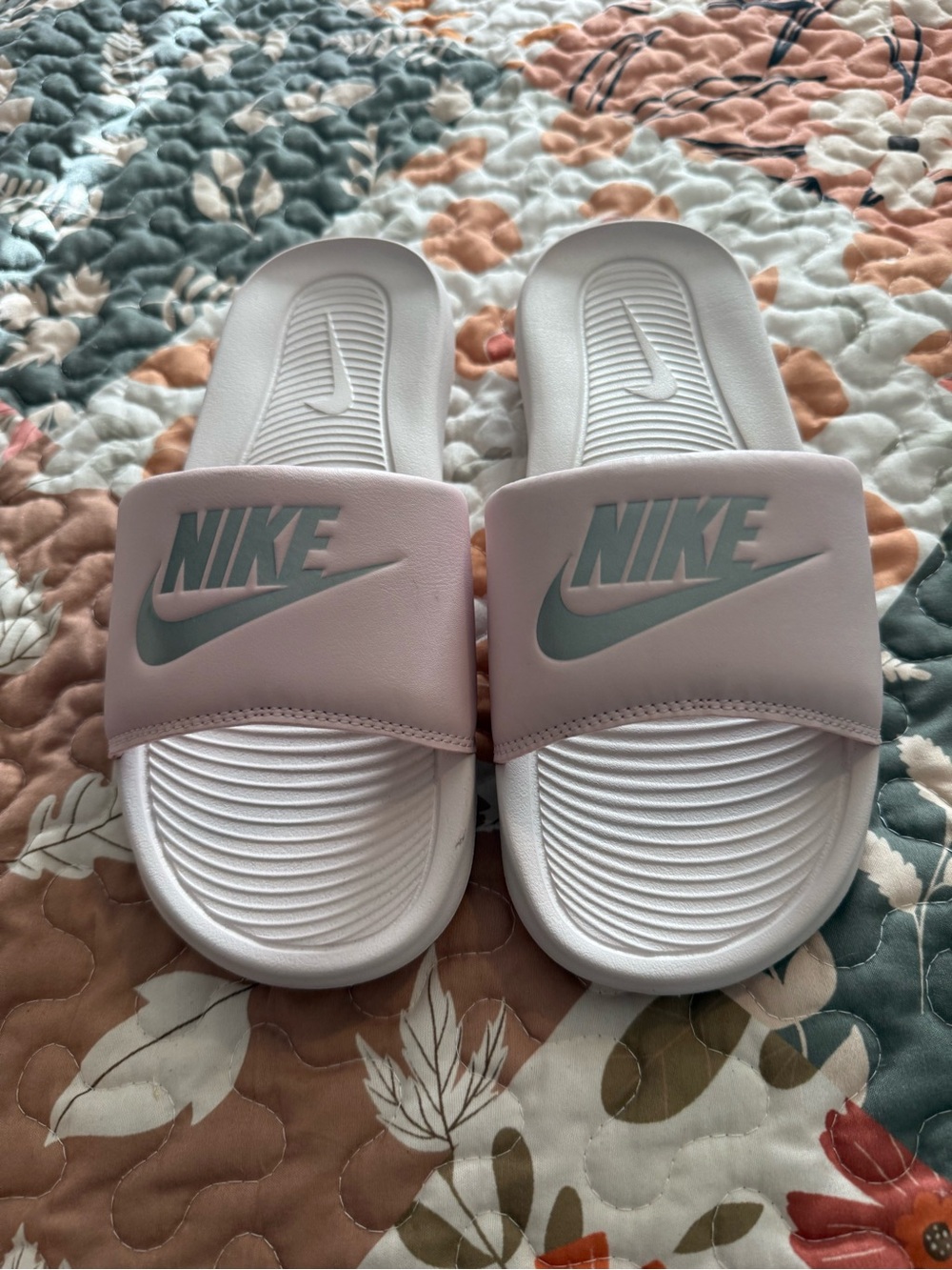 Nike Light Pink Slides with Mint Logo